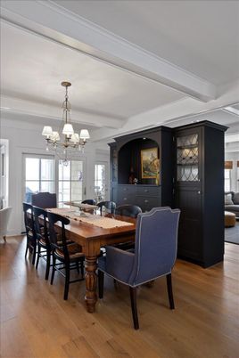 Chandelier, Dining room, Interior, Wood Texture Flooring
