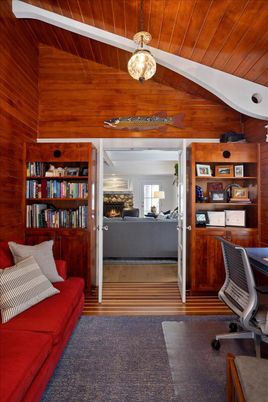 Fireplace, Home Office, Interior, Wooden Ceilings, Wood Texture Flooring, Wooden Walls