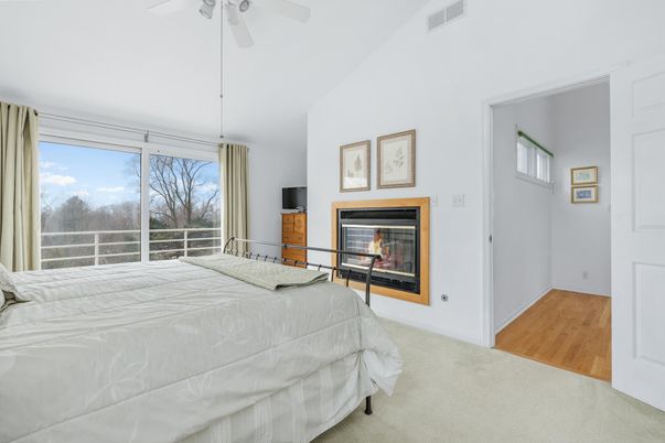 Bedroom, Fireplace, Interior, Wood Texture Flooring