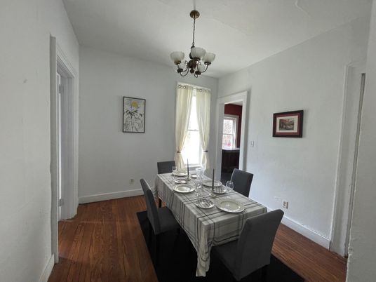 Chandelier, Dining room, Interior, Wood Texture Flooring