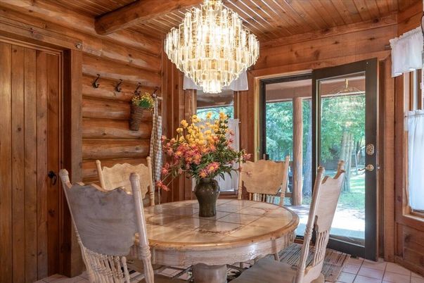 Chandelier, Dining room, Interior, Wooden Beams, Wooden Ceilings, Wooden Walls