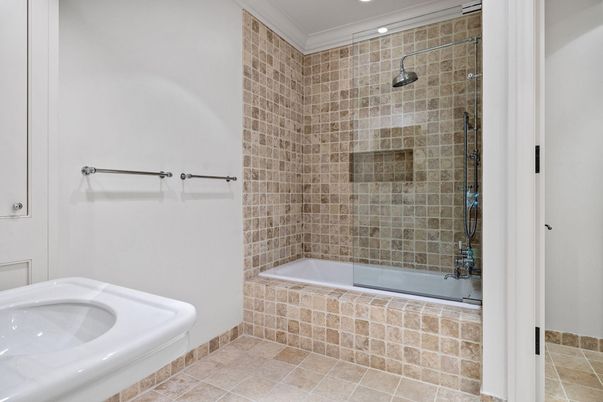 Bathroom, Glass Shower, Interior, Recessed Lighting