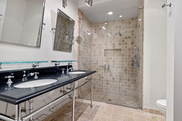 Bathroom, Dual Sink Vanities, Glass Shower, Interior, Recessed Lighting