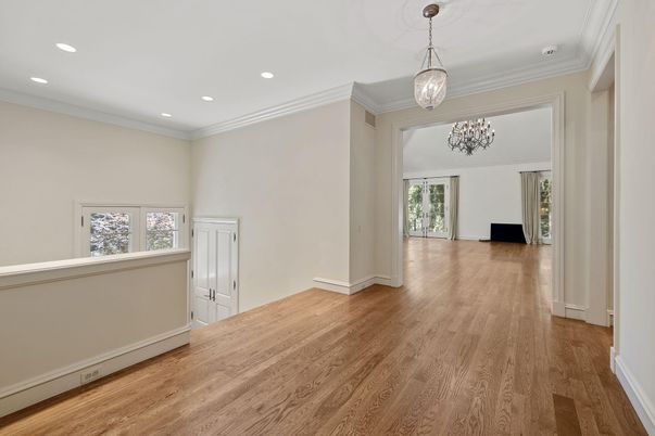 Empty room, Interior, Pendant Lights, Recessed Lighting, Wood Texture Flooring