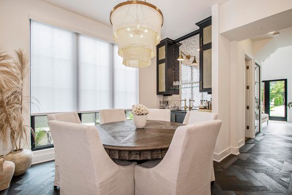 Chandelier, Dining room, Interior, Wood Texture Flooring