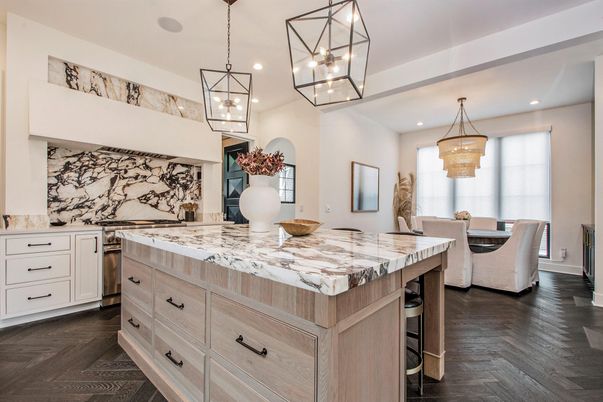 Dining room, Interior, Kitchen, Pendant Lights, Recessed Lighting, Wood Texture Flooring