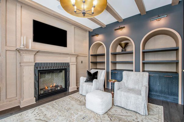 Chandelier, Fireplace, Interior, Wooden Beams, Wood Texture Flooring