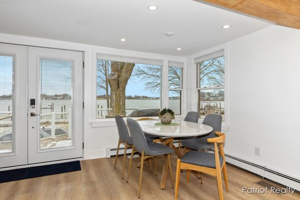 Dining room, Interior, Recessed Lighting, Water, Wood Texture Flooring