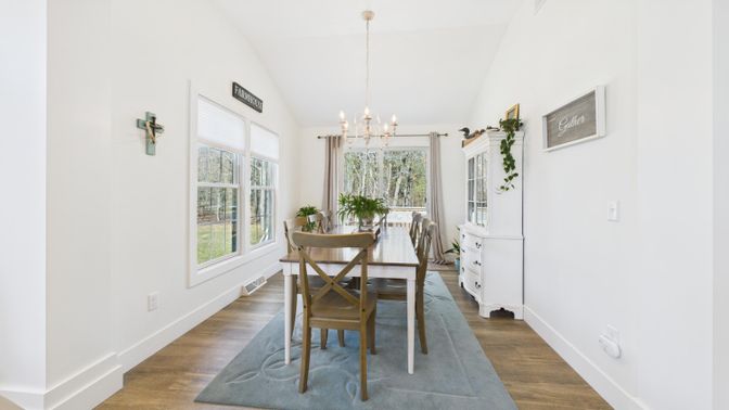 Chandelier, Dining room, Interior, Pendant Lights, Wood Texture Flooring