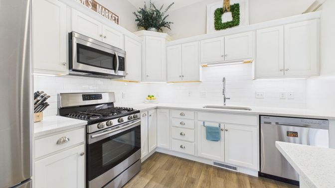 Interior, Kitchen, Stainless Steel Appliances, Wood Texture Flooring