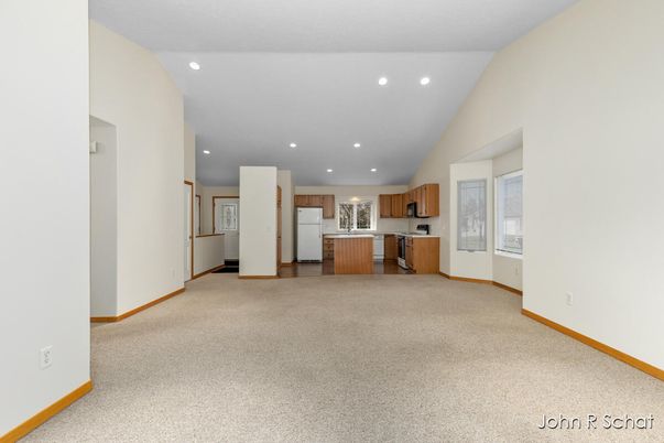 Empty room, Interior, Kitchen, Recessed Lighting, Stainless Steel Appliances