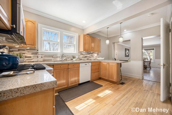 Interior, Kitchen, Pendant Lights, Recessed Lighting, Wood Texture Flooring