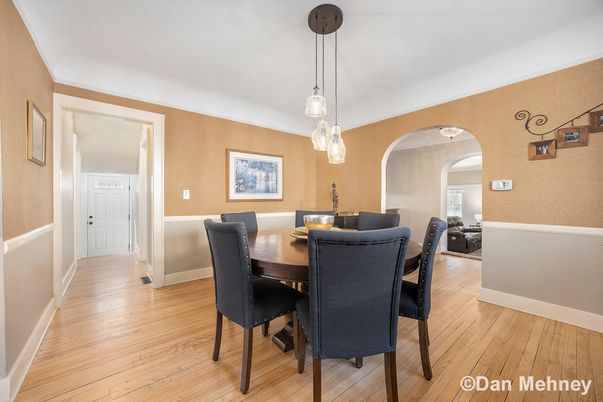Dining room, Interior, Pendant Lights, Wood Texture Flooring