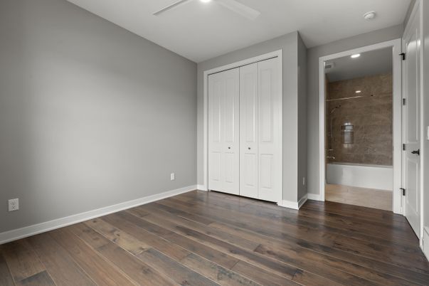 Bathroom, Empty room, Interior, Recessed Lighting, Wood Texture Flooring