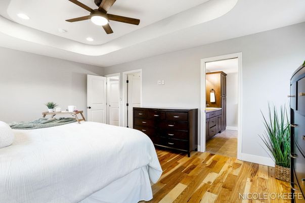 Bedroom, Interior, Recessed Lighting, Wood Texture Flooring