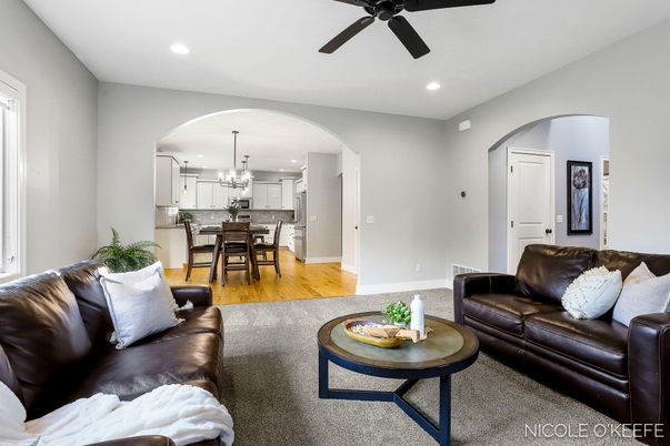 Dining room, Interior, Kitchen, Living room, Pendant Lights, Recessed Lighting, Wood Texture Flooring