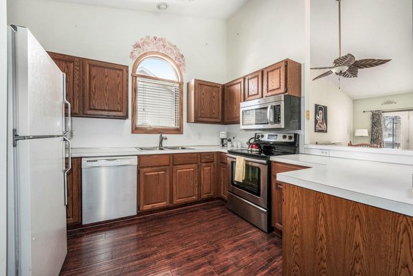 Interior, Kitchen, Stainless Steel Appliances, Wood Texture Flooring