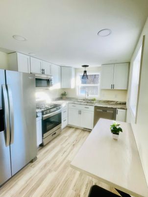 Interior, Kitchen, Recessed Lighting, Wood Texture Flooring