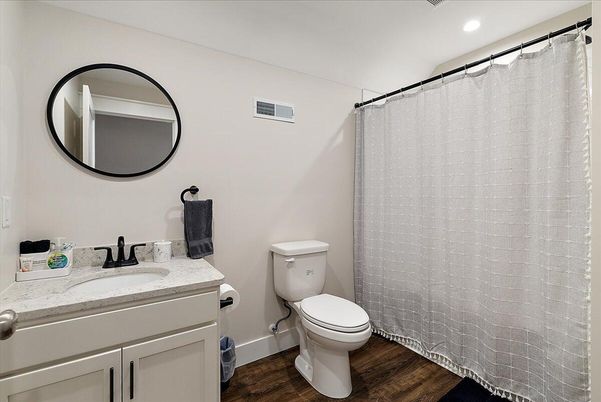 Bathroom, Interior, Recessed Lighting, Wood Texture Flooring