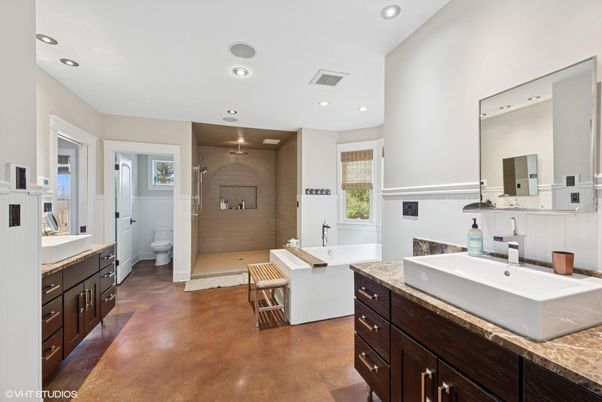 Bathroom, Dual Sink Vanities, Glass Shower, Interior, Recessed Lighting
