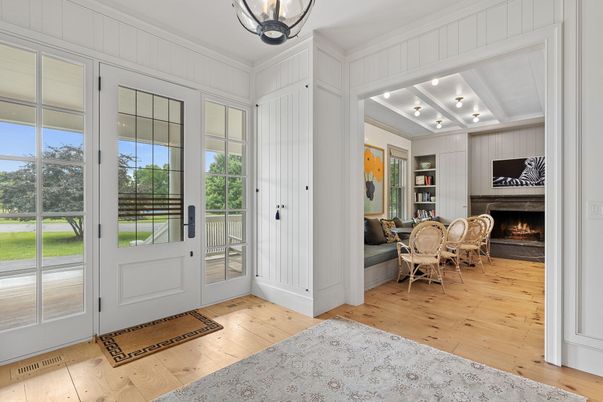 Dining room, Fireplace, Interior, Wood Texture Flooring