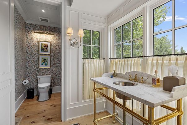 Bathroom, Interior, Recessed Lighting, Wood Texture Flooring