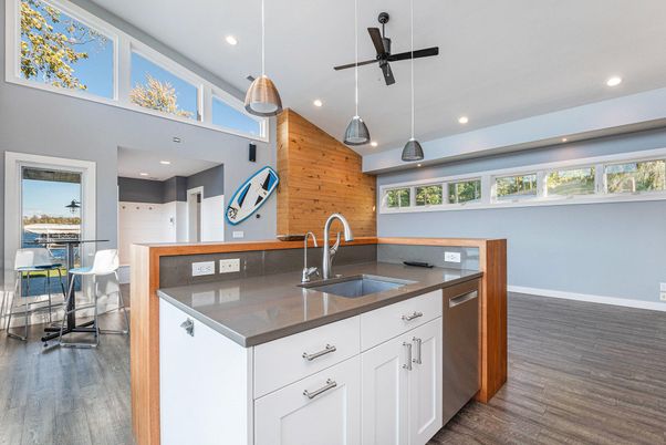 Interior, Kitchen, Pendant Lights, Recessed Lighting, Wood Texture Flooring