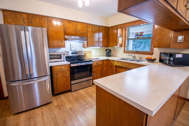 Interior, Kitchen, Stainless Steel Appliances, Wood Texture Flooring