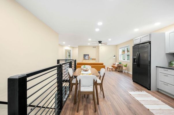 Dining room, Interior, Kitchen, Recessed Lighting, Wood Texture Flooring
