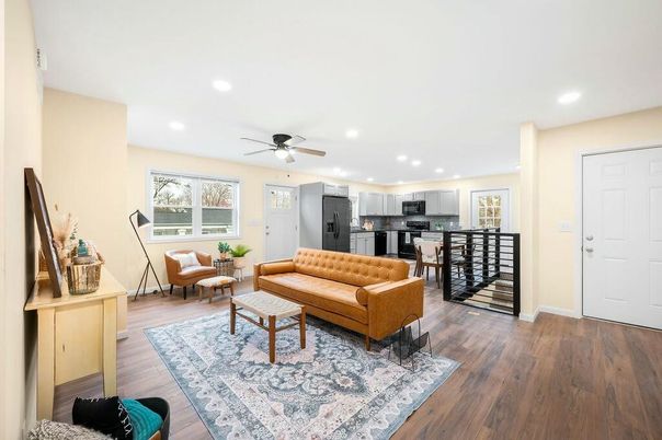 Interior, Kitchen, Living room, Recessed Lighting, Wood Texture Flooring