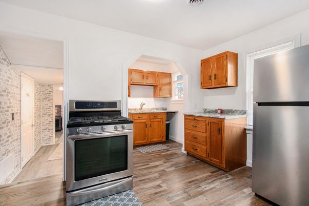 Interior, Kitchen, Stainless Steel Appliances, Wood Texture Flooring
