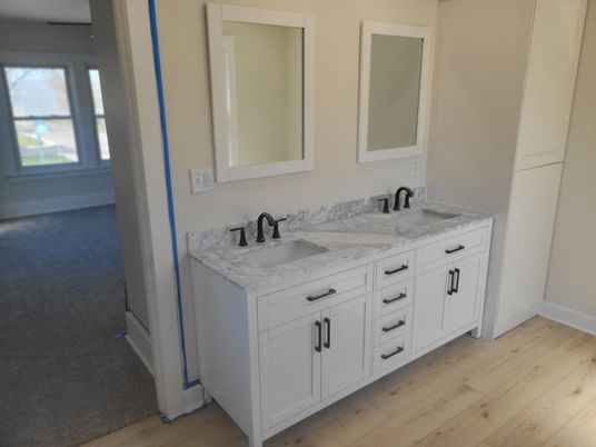 Bathroom, Dual Sink Vanities, Interior, Wood Texture Flooring