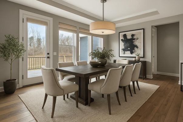 Dining room, Interior, Pendant Lights, Wood Texture Flooring