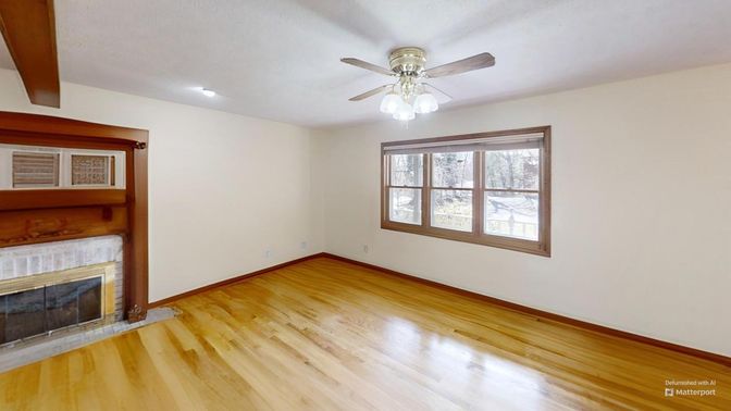 Empty room, Fireplace, Interior, Recessed Lighting, Wood Texture Flooring