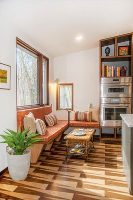 Interior, Living room, Recessed Lighting, Stainless Steel Appliances, Wood Texture Flooring