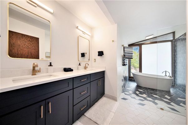 Bathroom, Dual Sink Vanities, Free Standing Baths, Glass Shower, Interior