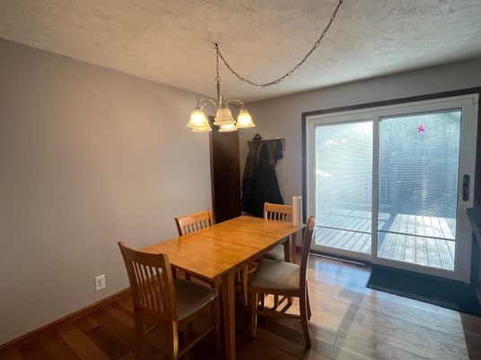 Dining room, Interior, Pendant Lights, Wood Texture Flooring