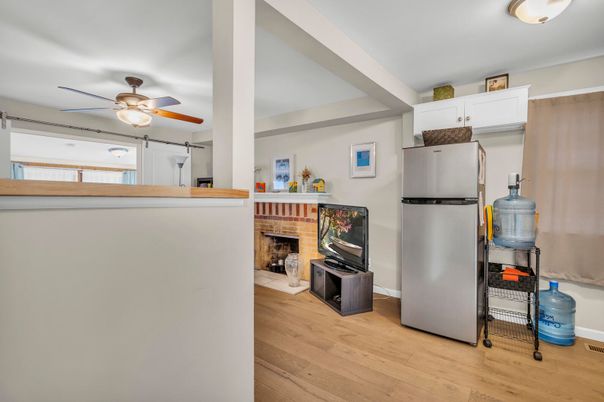 Fireplace, Interior, Kitchen, Wood Texture Flooring