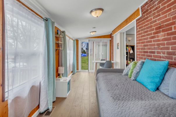 Bedroom, Interior, Stone Walls, Wood Texture Flooring