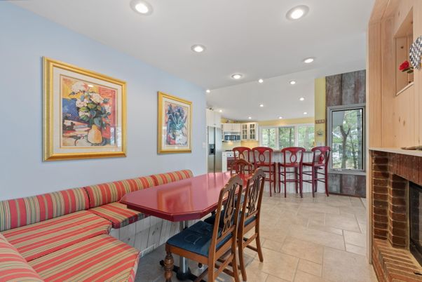 Dining room, Fireplace, Interior, Kitchen, Recessed Lighting, Stainless Steel Appliances