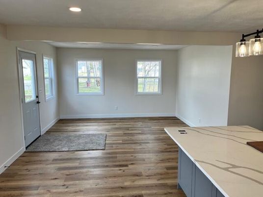 Empty room, Interior, Pendant Lights, Recessed Lighting, Wood Texture Flooring