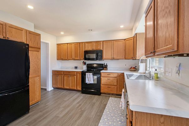 Interior, Kitchen, Recessed Lighting, Wood Texture Flooring