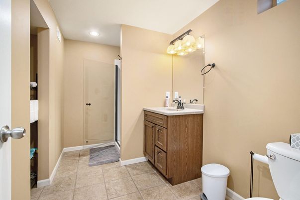 Bathroom, Glass Shower, Interior, Recessed Lighting