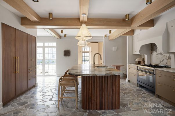 Interior, Kitchen, Recessed Lighting, Stainless Steel Appliances, Wooden Beams