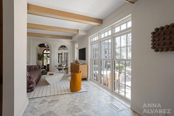 Interior, Living room, Recessed Lighting, Wooden Beams