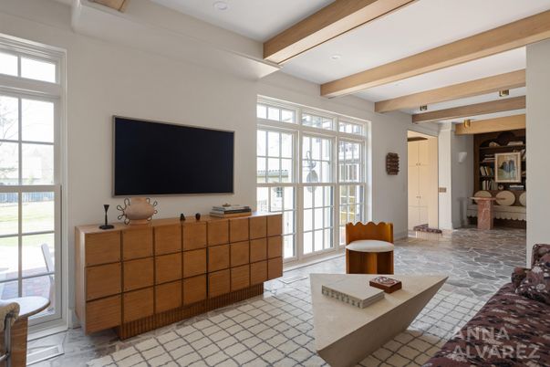 Interior, Living room, Recessed Lighting, Wooden Beams
