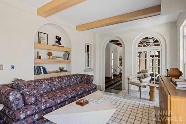 Interior, Living room, Recessed Lighting, Wooden Beams
