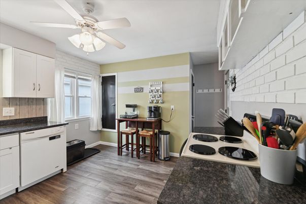 Interior, Kitchen, Stone Walls, Wood Texture Flooring