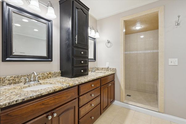 Bathroom, Dual Sink Vanities, Glass Shower, Interior, Recessed Lighting