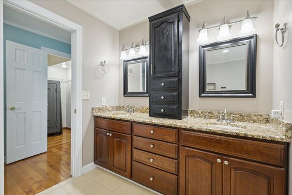 Bathroom, Dual Sink Vanities, Interior, Wood Texture Flooring